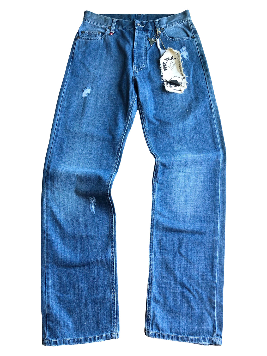 Jeans anni 90 a palazzo. Dettaglio con Toro